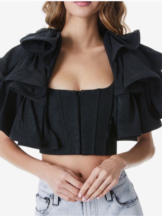 Alice + Olivia Tops - Alice + Olivia Black Ruffle-Shoulder Aly Caplet (not including corset)